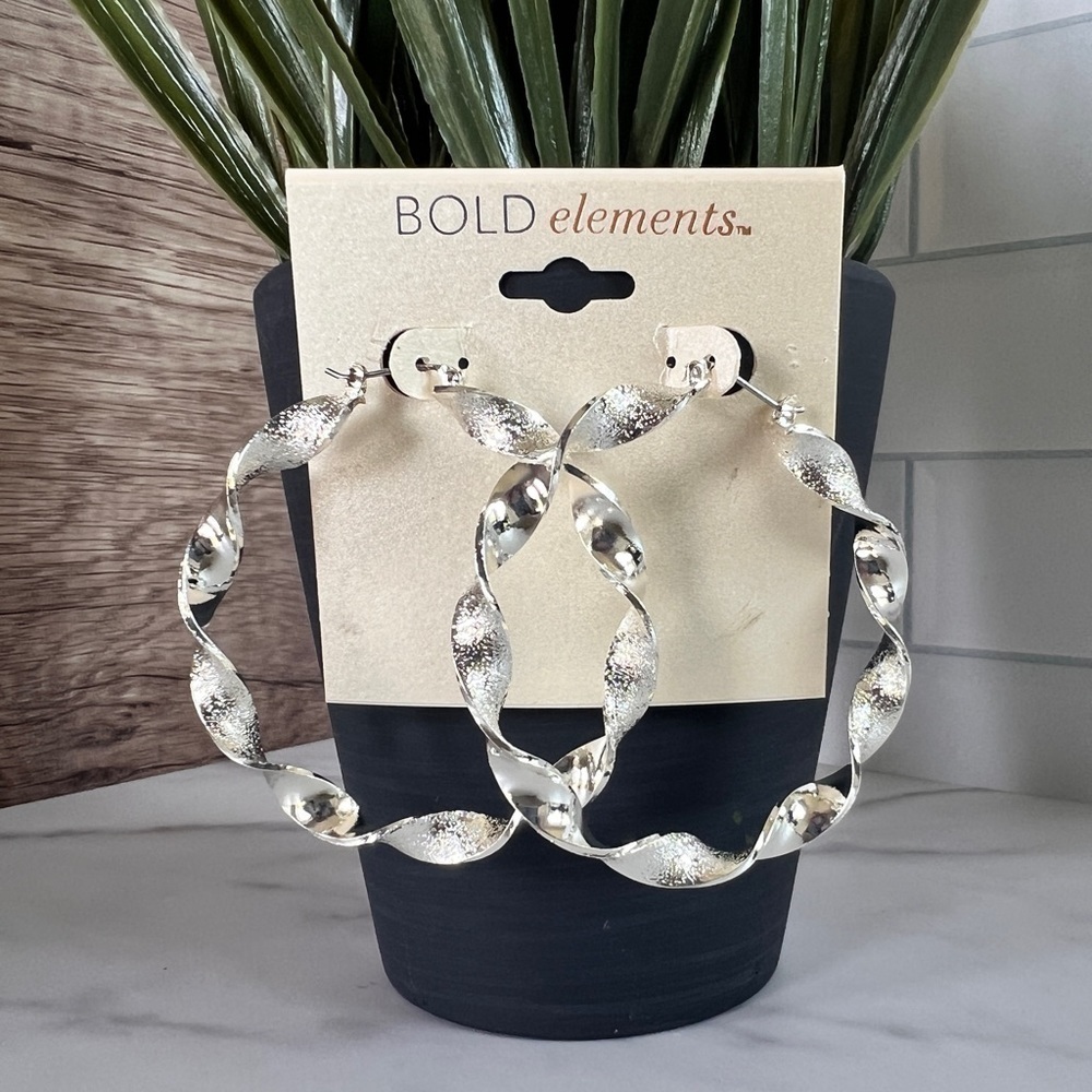 Bold Elements Silver Large 2” Curvy Hoop Earrings